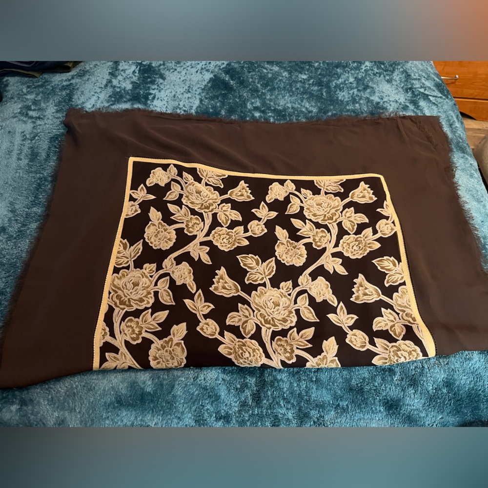 Giorgio Armani 100% Seta Silk Scarf Brown and Beige Floral Print